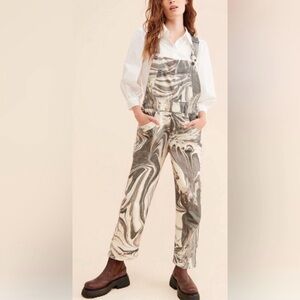 Free People Marble-Print Overalls in Cream and Gray